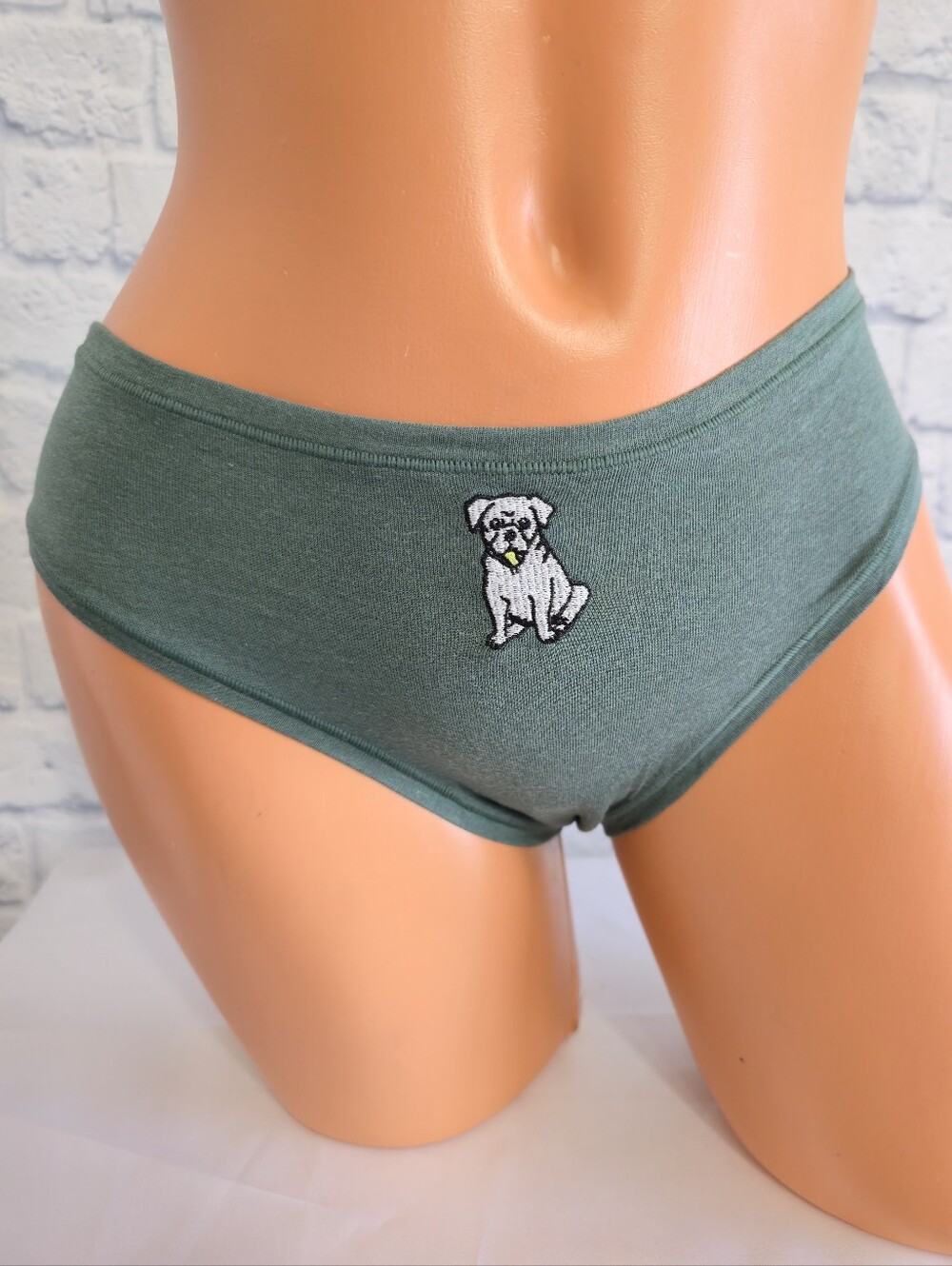 Victoria's Secret PINK Olive Green Cheeky Embroidered Dog Cheekster Panty New